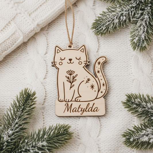 Dřevěná vánoční ozdoba - Kočka se jménem