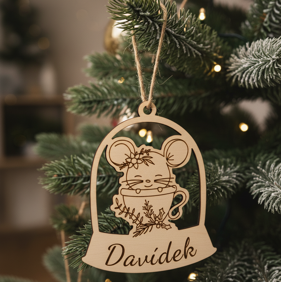 Dřevěná vánoční ozdoba - Myška se jménem