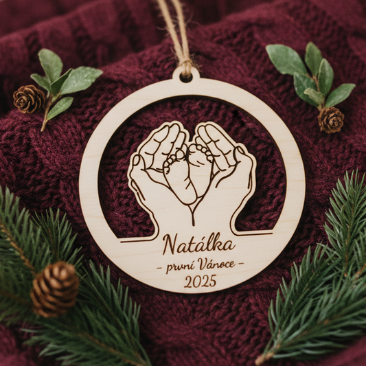 Dřevěná vánoční ozdoba - První Vánoce