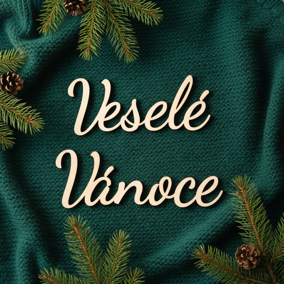 Velký dřevěný nápis „Veselé Vánoce“ – dekorace na zeď