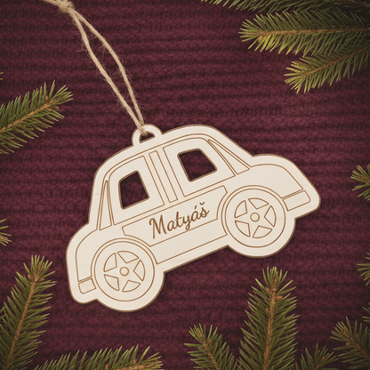 Dřevěná vánoční ozdoba se jménem – Auto