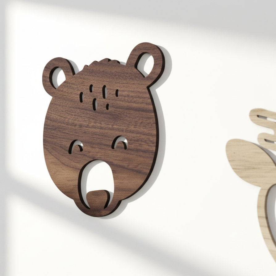 Dřevěná zvířátka na zeď – medvěd, jelen, liška