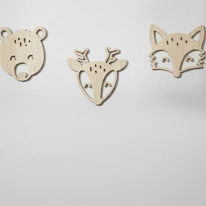 Dřevěná zvířátka na zeď – medvěd, jelen, liška