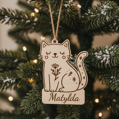 Dřevěná vánoční ozdoba - Kočka se jménem