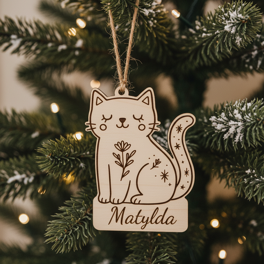 Dřevěná vánoční ozdoba - Kočka se jménem