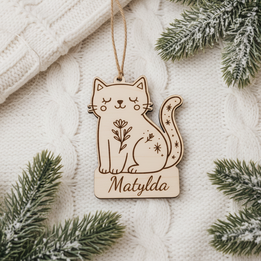Dřevěná vánoční ozdoba - Kočka se jménem