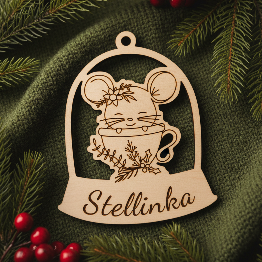 Dřevěná vánoční ozdoba - Myška se jménem