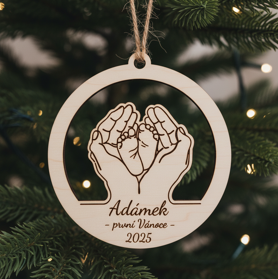 Dřevěná vánoční ozdoba - První Vánoce