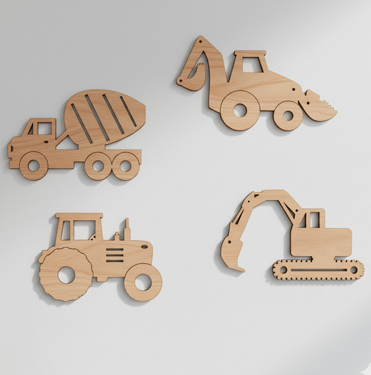 Dřevěná sada STAVEBNÍ STROJE na zeď (4 ks)